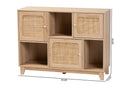 Ogden Light Brown and Natural Rattan 3-Door Sideboard Baxton