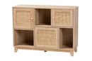 Ogden Light Brown and Natural Rattan 3-Door Sideboard Baxton