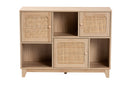 Ogden Light Brown and Natural Rattan 3-Door Sideboard Baxton