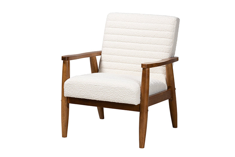 Hanley Cream Boucle Fabric and Walnut Brown 3-Piece Living Room Set Baxton