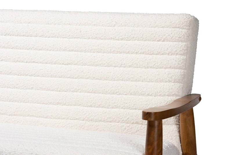 Hanley Cream Boucle Fabric and Walnut Brown 3-Piece Living Room Set Baxton