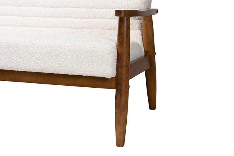 Hanley Cream Boucle Fabric and Walnut Brown 3-Piece Living Room Set Baxton