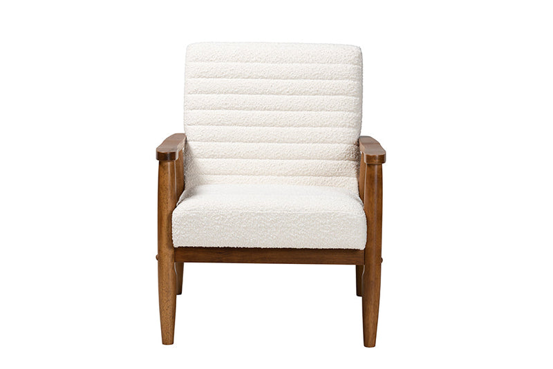 Hanley Cream Boucle Fabric and Walnut Brown Armchair Baxton
