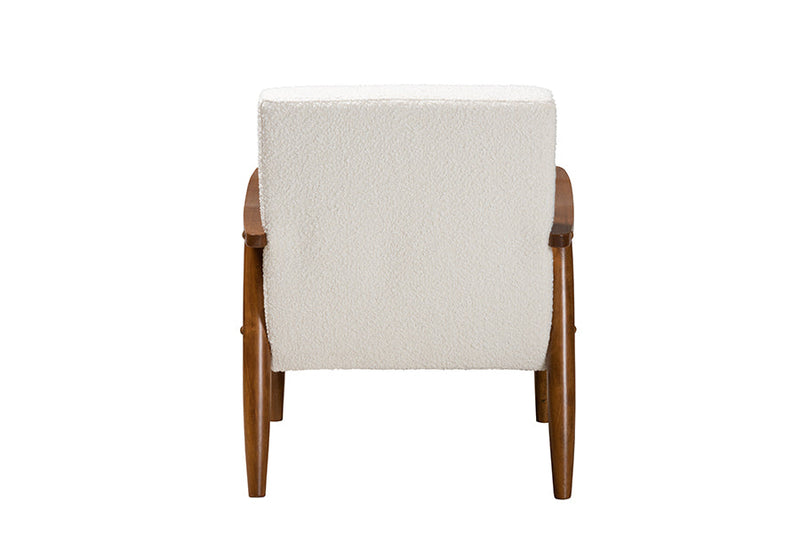Hanley Cream Boucle Fabric and Walnut Brown Armchair Baxton
