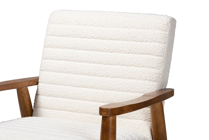 Hanley Cream Boucle Fabric and Walnut Brown Armchair Baxton