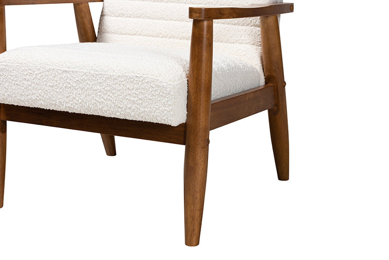 Hanley Cream Boucle Fabric and Walnut Brown Armchair Baxton