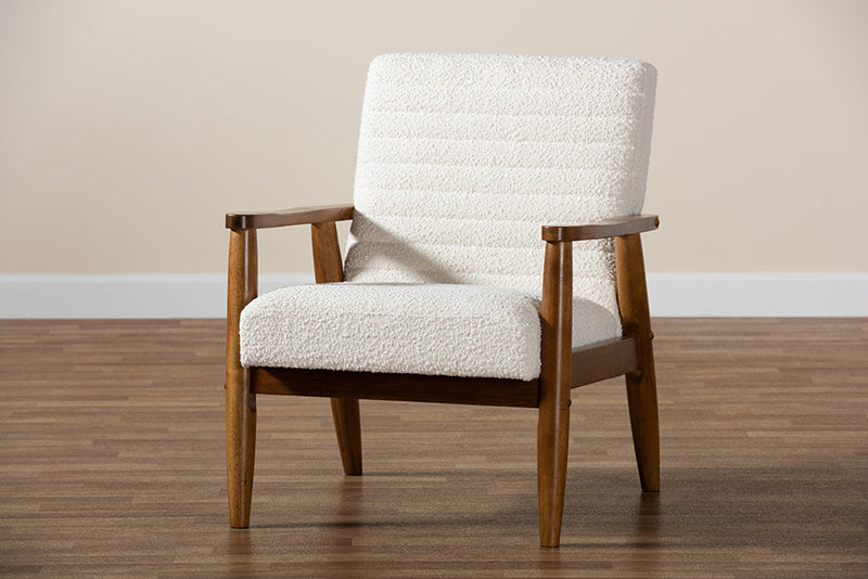 Hanley Cream Boucle Fabric and Walnut Brown Armchair Baxton