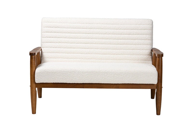 Hanley Cream Boucle Fabric and Walnut Brown Loveseat Baxton