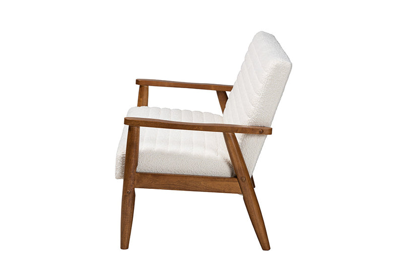 Hanley Cream Boucle Fabric and Walnut Brown Loveseat Baxton