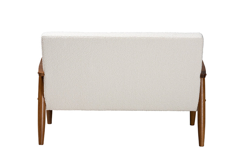 Hanley Cream Boucle Fabric and Walnut Brown Loveseat Baxton