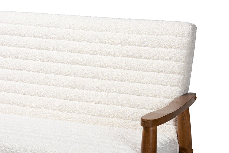 Hanley Cream Boucle Fabric and Walnut Brown Loveseat Baxton