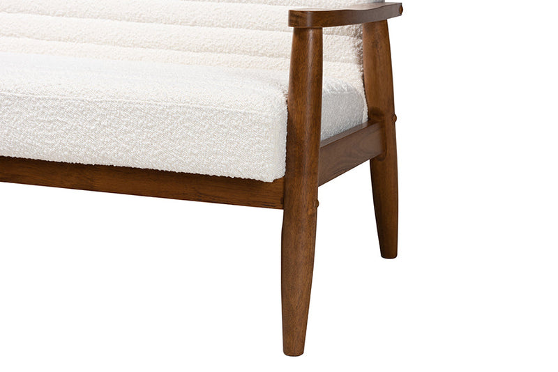 Hanley Cream Boucle Fabric and Walnut Brown Loveseat Baxton