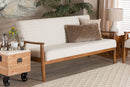 Hanley Cream Boucle Fabric and Walnut Brown Sofa Baxton