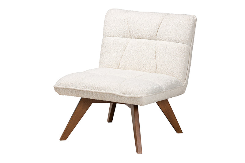 Levon Japandi Cream Boucle Fabric and Walnut Brown Finished Rubberwood Accent Chair