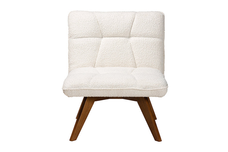 Levon Japandi Cream Boucle Fabric and Walnut Brown Accent Chair Baxton