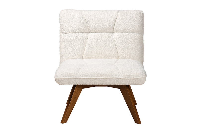 Levon Japandi Cream Boucle Fabric and Walnut Brown Finished Rubberwood Accent Chair