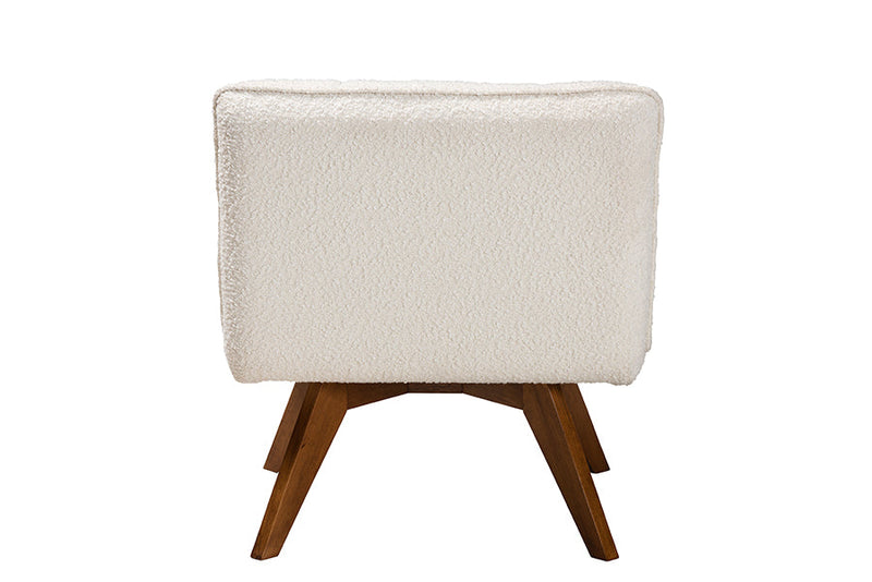 Levon Japandi Cream Boucle Fabric and Walnut Brown Accent Chair Baxton