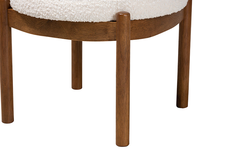 Geneva Japandi Cream Boucle Fabric and Walnut Brown Finished Rubberwood Ottoman Footstool