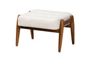 Clarke Japandi Cream Boucle Fabric and Walnut Brown Ottoman Footstool Baxton