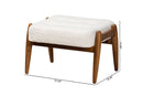 Clarke Japandi Cream Boucle Fabric and Walnut Brown Ottoman Footstool Baxton