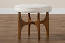 Porsha Japandi Cream Boucle Fabric and Walnut Brown Ottoman Footstool Baxton