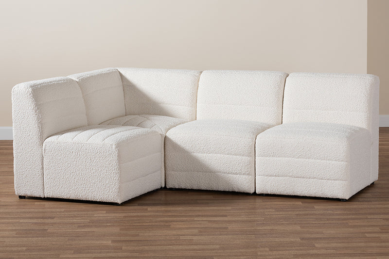 Linn Modern White Boucle Fabric 4-Piece Modular Sectional Sofa