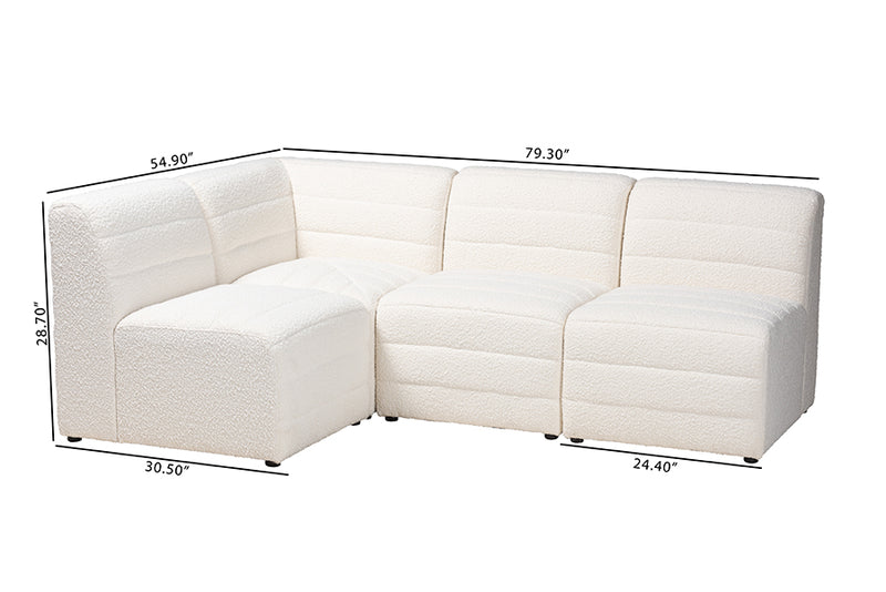 Linn Modern White Boucle Fabric 4-Piece Modular Sectional Sofa