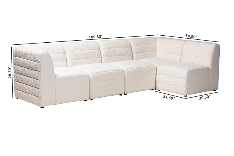 Linn Modern White Boucle Fabric 5-Piece Modular Sectional Sofa