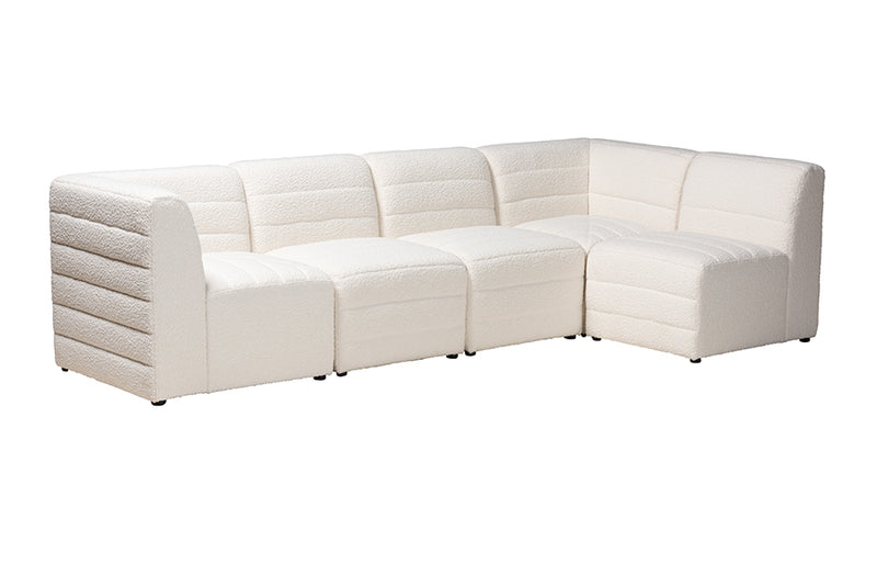 Linn Modern White Boucle Fabric 5-Piece Modular Sectional Sofa