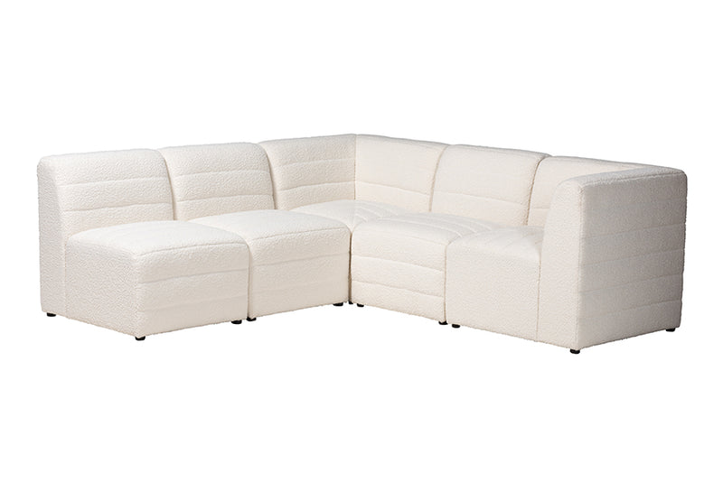 Linn Modern White Boucle Fabric 5-Piece Modular Sectional Sofa