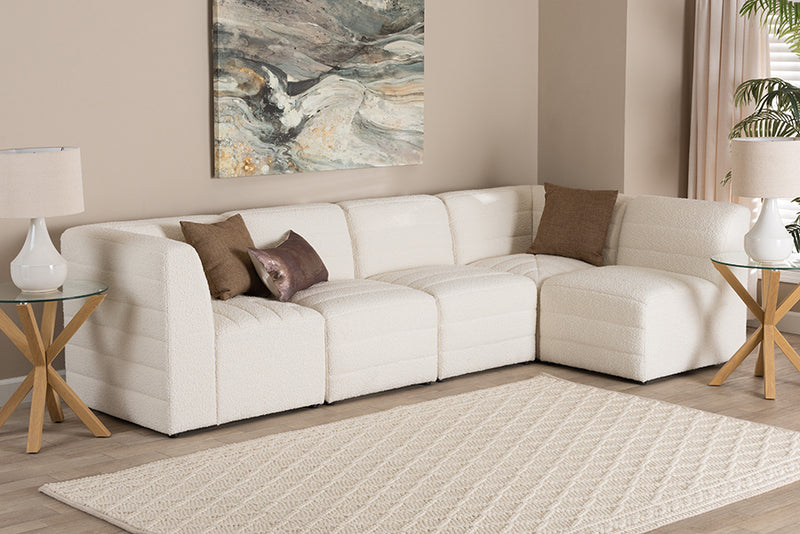 Linn Modern White Boucle Fabric 5-Piece Modular Sectional Sofa