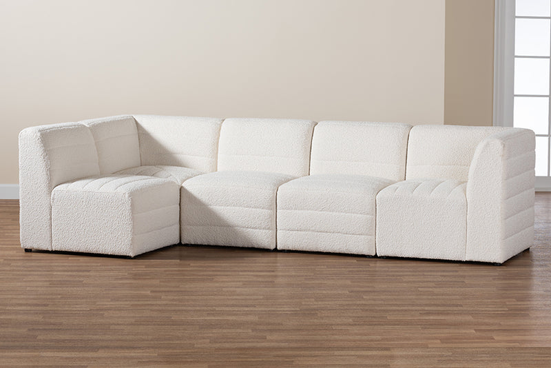 Linn Modern White Boucle Fabric 5-Piece Modular Sectional Sofa