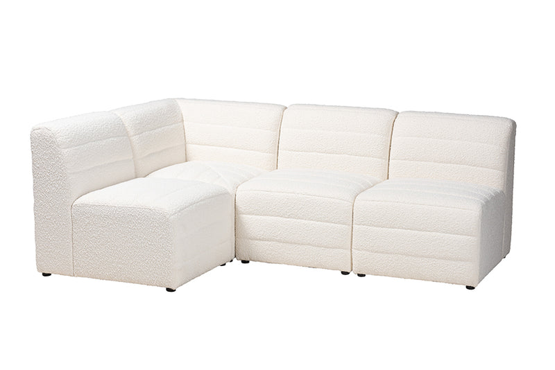 Linn Modern White Boucle Fabric 4-Piece Modular Sectional Sofa