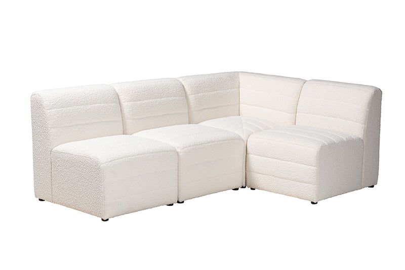 Linn Modern White Boucle Fabric 4-Piece Modular Sectional Sofa