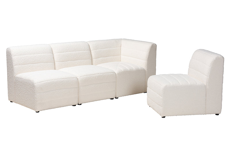 Linn Modern White Boucle Fabric 4-Piece Modular Sectional Sofa