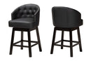 Olson Black Faux Leather and Espresso Brown 2Pc Swivel Counter Stool Set Baxton