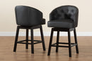 Olson Black Faux Leather and Espresso Brown 2Pc Swivel Counter Stool Set Baxton