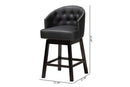 Olson Black Faux Leather and Espresso Brown 2Pc Swivel Counter Stool Set Baxton