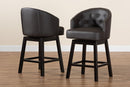 Olson Dark Brown Faux Leather Espresso Brown 2Pc Swivel Counter Stool Set Baxton