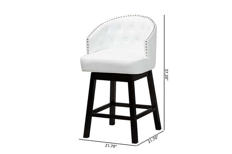 Olson White Faux Leather and Espresso Brown 2Pc Swivel Counter Stool Set Baxton