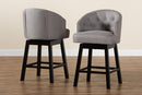 Olson Gray Fabric and Espresso Brown 2Pc Swivel Counter Stool Set Baxton