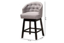 Olson Gray Fabric and Espresso Brown 2Pc Swivel Counter Stool Set Baxton