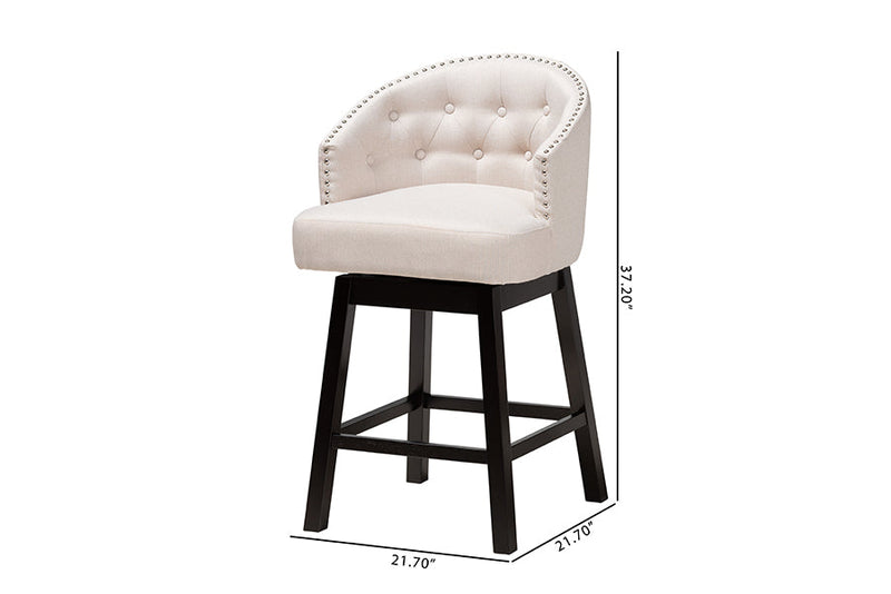 Olson Light Beige Fabric and Espresso Brown 2Pc Swivel Counter Stool Set Baxton