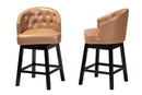 Olson Tan Faux Leather and Espresso Brown 2Pc Swivel Counter Stool Set Baxton