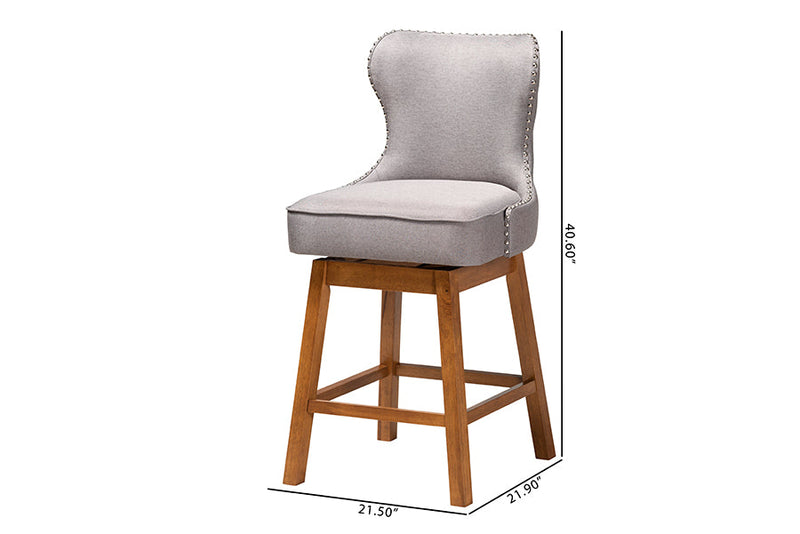 Putri Modern Gray Fabric and Walnut Brown 2Pc Swivel Counter Stool Set Baxton