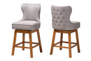 Putri Modern Gray Fabric and Walnut Brown 2Pc Swivel Counter Stool Set Baxton