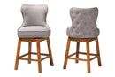 Putri Modern Gray Fabric and Walnut Brown 2Pc Swivel Counter Stool Set Baxton