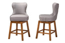 Putri Modern Gray Fabric and Walnut Brown 2Pc Swivel Counter Stool Set Baxton