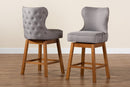 Putri Modern Gray Fabric and Walnut Brown 2Pc Swivel Counter Stool Set Baxton