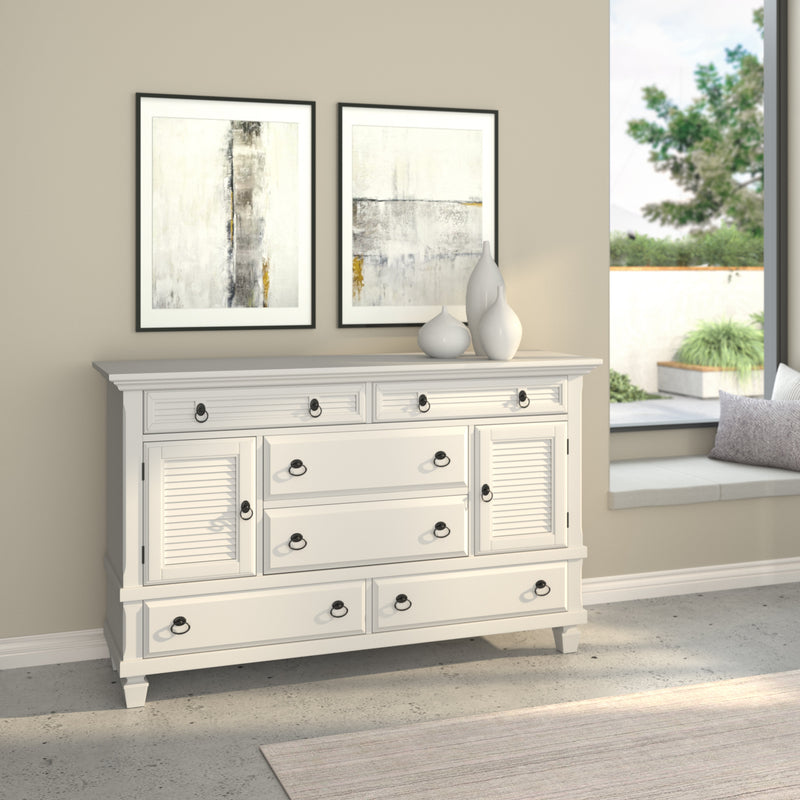 Prairie 6 Drawer Dresser w/2 Cabinets, White